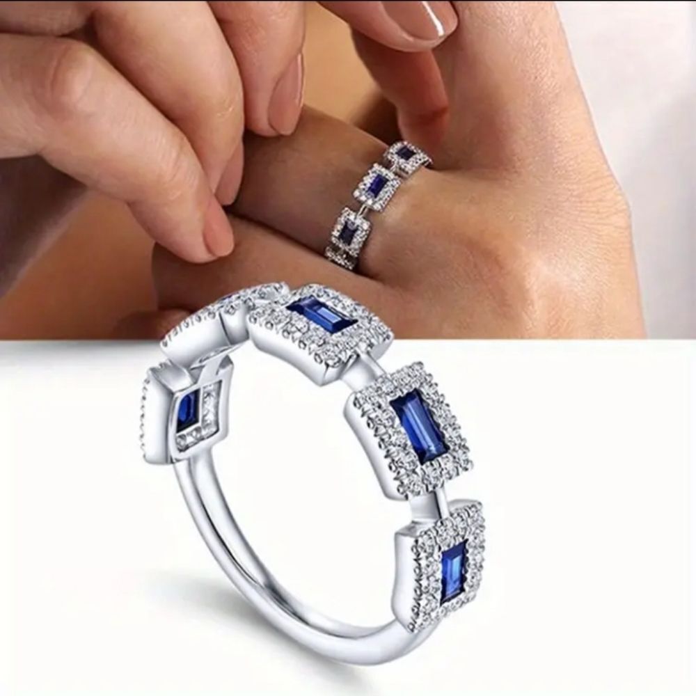 Dazzling blue cubic Zirconia wedding ring sz 7